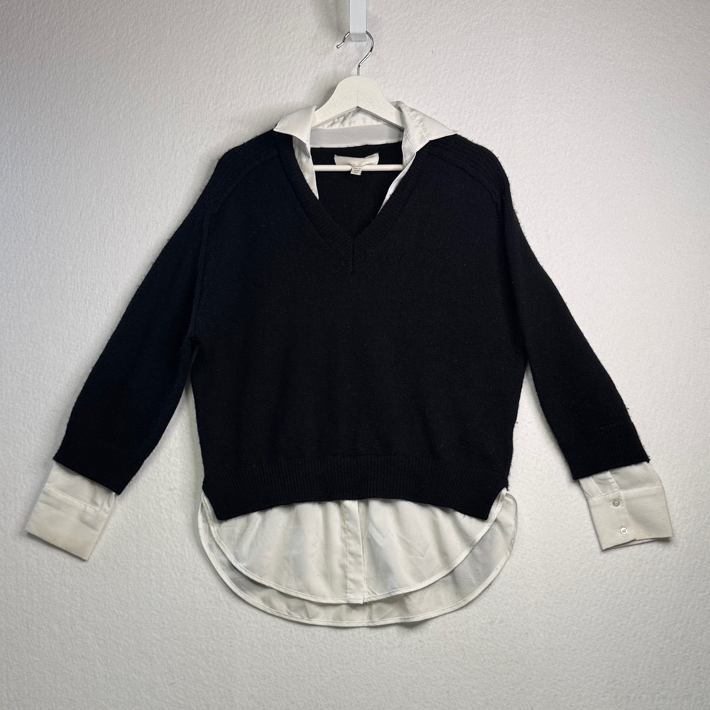 Brochu Walker The Looker Layered V-Neck sweater in Black Onyx, Szie Medium
